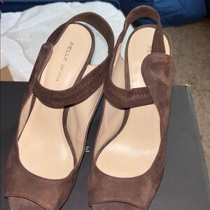 Pelle Moda Dark Brown Peep-Toe Heels